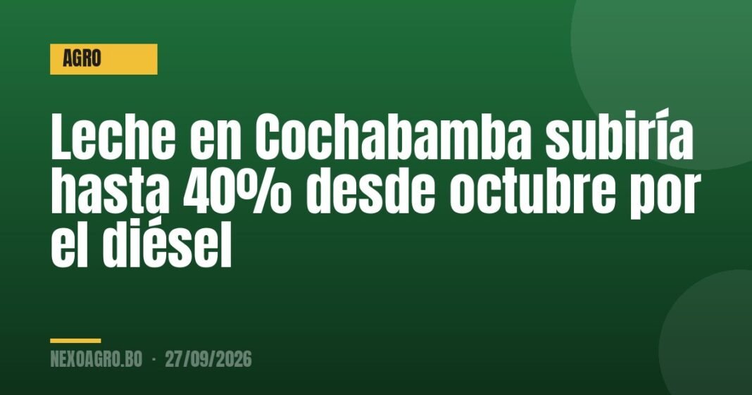 Leche en Cochabamba subiría hasta 40% desde octubre por el diésel